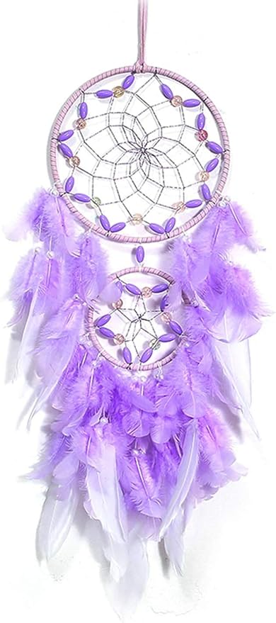 Purple Dream Catcher, Large Dreamcatcher, Handmade Feather Mobile Wall Decor Hanging for Girl Women Bedroom Dorm Room Decorations Home Ornament Birthday Festival Craft Gift (Dual Ring)