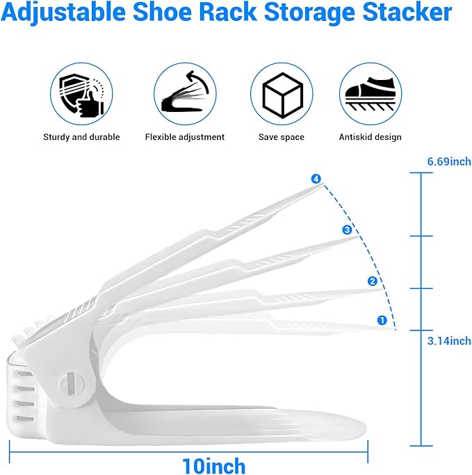 15 Pack Shoe Slots Organizer, 4 Levels Adjustable Shoe Stacker Effective Space Saver 50% for Closet Organization, White