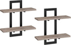 HOOBRO Floating Shelves, 15 Inch Wall Shelf Set of 2, Wall Mounted Storage Shelves 2-Tier, Hanging Bathroom Shelves, for Living Room, Bedroom, Bathroom, Kitchen, Greige BG32BJ01