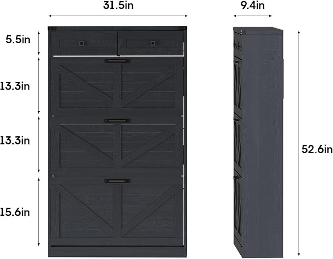 Shoe Cabinet with 3 Flip Drawers & 2 Drawers,Freestanding Shoe Storage Cabinet for Entryway,Farmhouse Narrow Slim Organizer Rack for Foyer,Hallway,Black