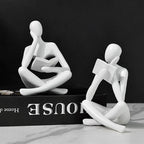 Gold Reading Women Statue, Thinker Sculptures, Abstract Art Ornament, Modern Aesthetic Figurine Decoration, Suitable for Home Living Room Bedroom Office Shelf Table Desk Bookshelf Decor (White Right)