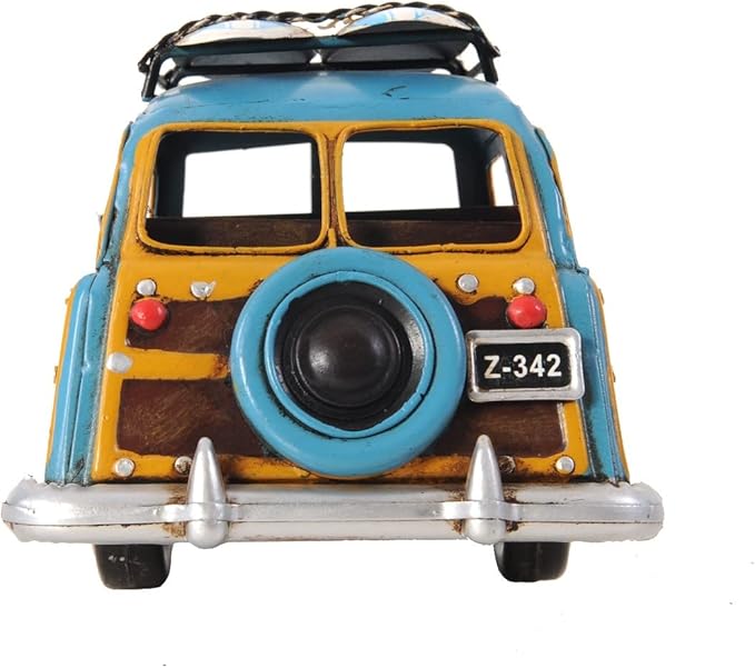HomeRoots 6" Blue and Yellow Metal Hand Painted Decorative Car