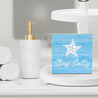 Beach Bathroom Decor Starfish Decor Stay Salty Beach Theme Summer Decorations Wooden Box Sign for Home Office Farmhouse Table Shelf