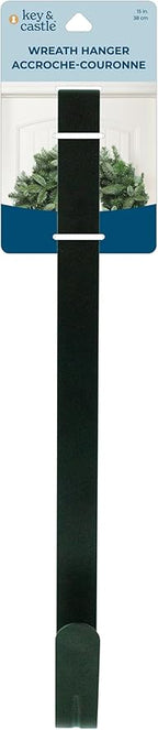 Jacent Key & Castle Wreath Hanger 15", Black Metal Indoor Outdoor Door Decoration Hook