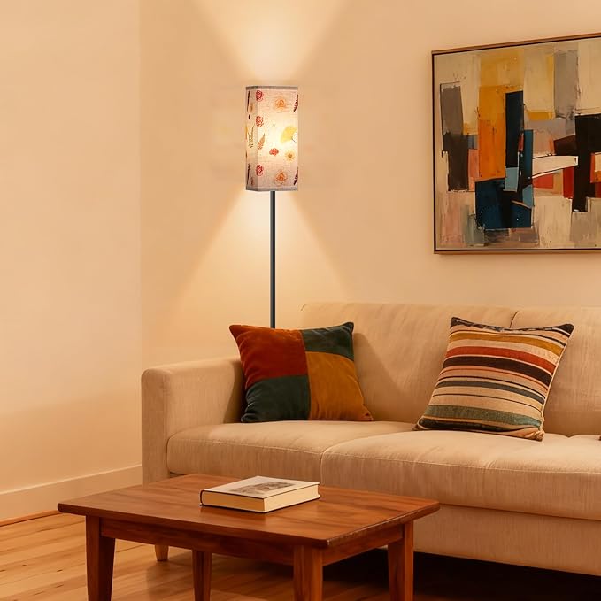 64.6" Floor Lamp, Pole Lamp with Foot Switch, Modern Standing Lamp, Minimalist Freestanding Lamp (Bulb Not Included), for Living Room, Bedroom Office ETL Listed, Black and Printed X07LD05