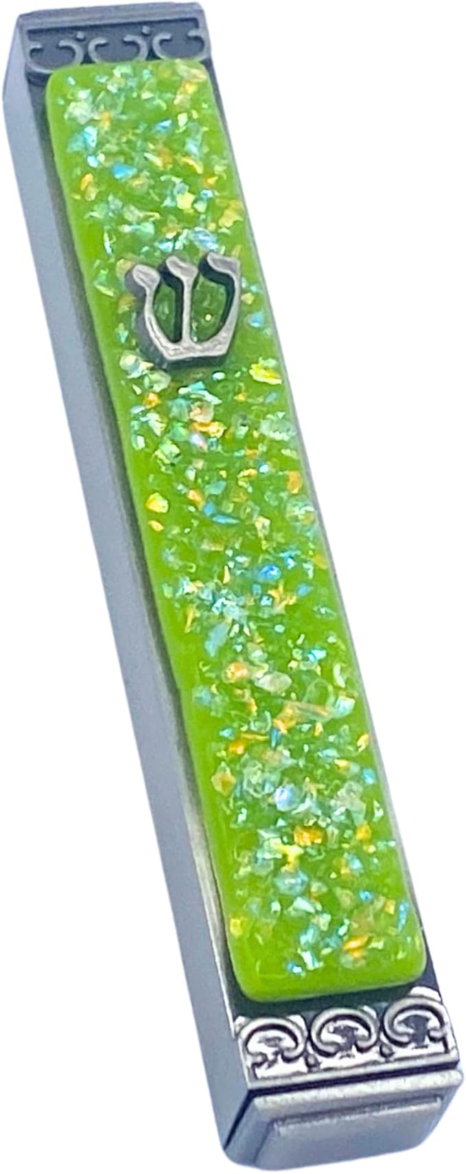 Sparkling Art Glass Mezuzah - Easy Mount Indoor or Outdoor - Weatherproof Metal Case - Gift Box and Non-Kosher Scroll Included - Hand Made in USA - Guaranteed for Life! (Spring Green)