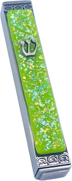 Sparkling Art Glass Mezuzah - Easy Mount Indoor or Outdoor - Weatherproof Metal Case - Gift Box and Non-Kosher Scroll Included - Hand Made in USA - Guaranteed for Life! (Spring Green)