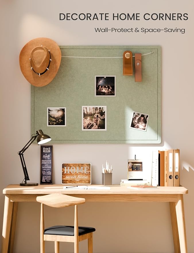 Fluxynara Large Bulletin Board, 47.2" x 35.4" Cork Board Alternative with 24 Safe Removable Adhesive Tabs, Foldable Felt Pin Board for Home Office, Classroom, Bedroom,Entryway for Walls—Sage