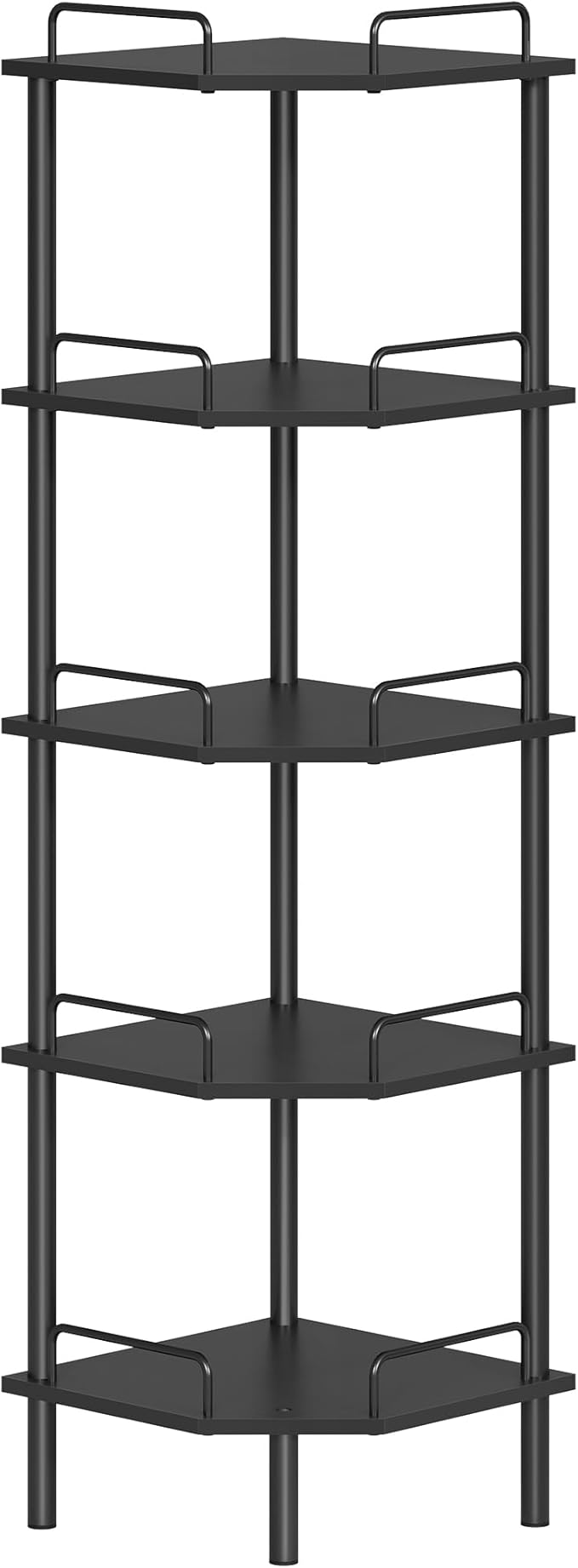 Tajsoon Corner Shelf Stand, 5 Tier Industrial Corner Shelves, Multipurpose Standing Display Shelf, Corner Shelving Unit for Bedroom, Living Room, Office, Kitchen, Black