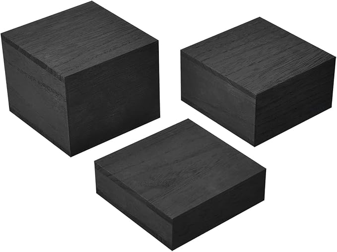 MOOCA Customizable Wooden Display Risers Set - 3 Different Height Stands for Jewelry, Watches, Cosmetics, and Accessory, Black Color