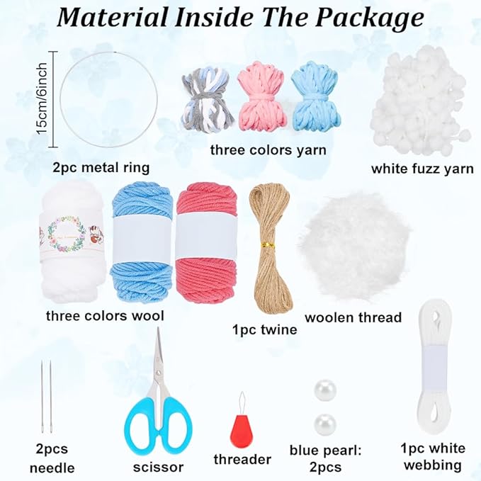 DIY Two-Color Dreamcatcher Kit 2 Set 19.69“ x 5.91“ Boho Pink Blue Wool Yarn Handmade Dream Catcher for Beginners, Dream Catcher for Women Gifts DIY Wall Decor for Bedroom, Livingroom
