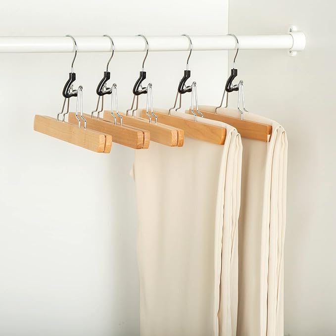 Amazon Basics Wooden Pants Hangers Closet Organizer,Natural,(Pack of 120)