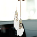 Mini Dream Catcher Car Interior Rearview Mirror Hanging Decor Nature Feather Small Boho Car Charms Pendant Accessories (New White)