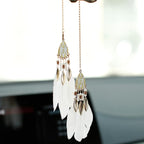 Mini Dream Catcher Car Interior Rearview Mirror Hanging Decor Nature Feather Small Boho Car Charms Pendant Accessories (New White)