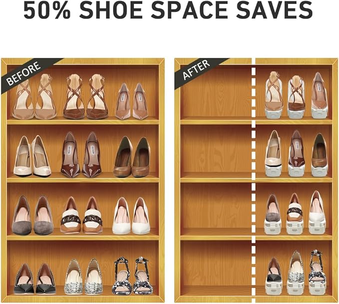Shoe Slots Organizer 12 Pack - Shoe Stackers for a Pair of Shoes, shoe Storage Shoes Space Savers 50%, 4 Levels Adjustable Thickening Double Layer shoes Holders shoe Organizer for Closet, White