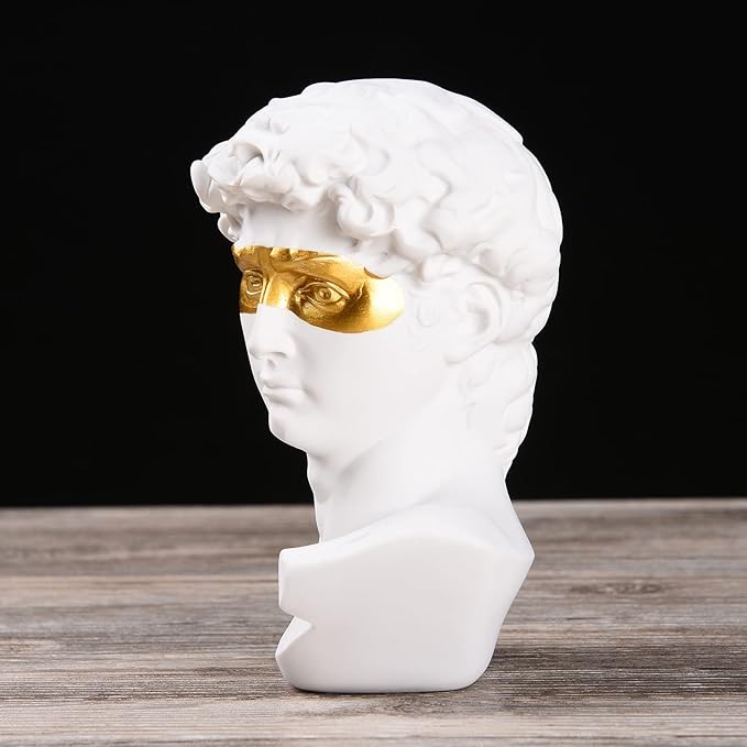 BRABUD Greek Mask David Man Bust Statue Resin White Gold Classic Roman Sculpture Modern Art Home Office Study Room Bookshelf Decor Collectible Gift TQGJBS342