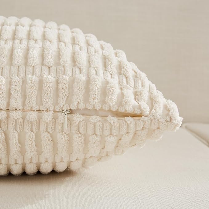Fancy Homi 4 Packs Decorative Throw Pillow Covers for Living Room Couch Bed, Modern Farmhouse Boho Home Décor Accent Cushion Case, 16" x 16", Cream