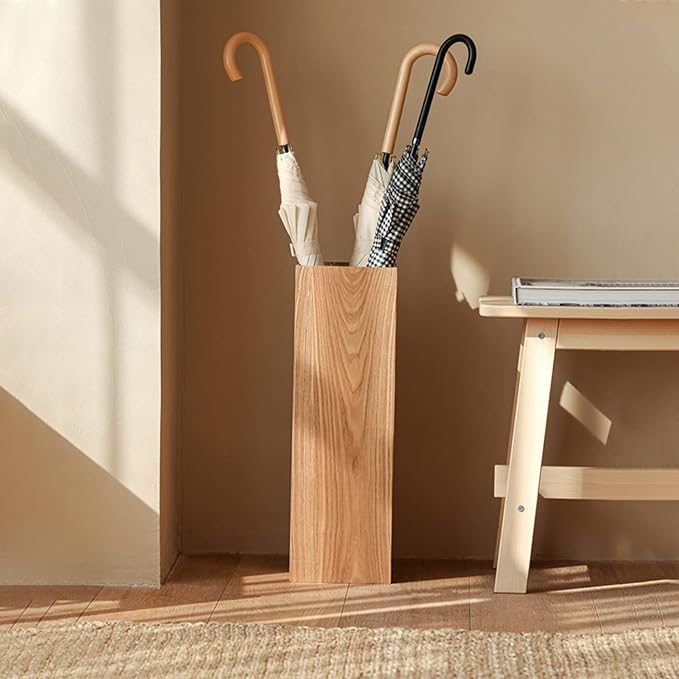 Square Umbrella Holder, Umbrella Stand Rack, Umbrella Bucket with Drip Tray, Natural Wood Grain, Free Standing Umbrella Holder Entryway Umbrella Holder Rack Organizer (Color : Walnut)