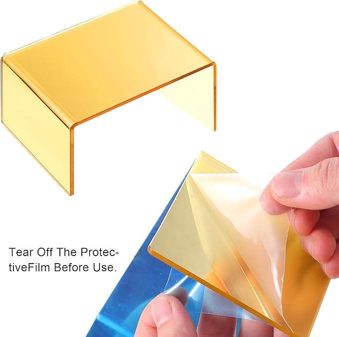 Chuangdi 2 Sets Acrylic Display Risers, Product Stand, Jewelry Display Riser Shelf Showcase Fixtures for Dessert Cupcake Candy Figure Treat Action Showcase(Gold,Small Set)
