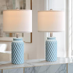 USumkky 20.5" Light Blue Modern Ceramic Bedside Lamp Set of 2 for Bedroom Decor Farmhouse Table Lamp for Living Room Office Dorm