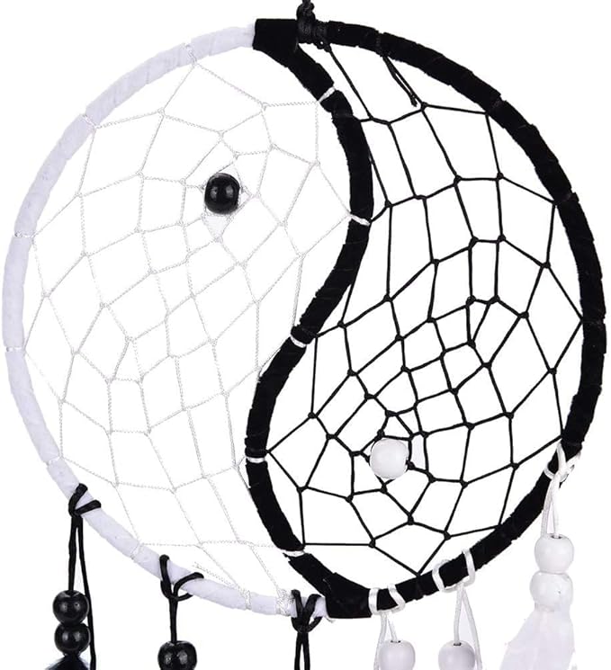 Yahpetes Dream Catcher 19.7" Feather Chandelier Ornaments Handmade Indian Wall Decoration Interior Rearview Pendant Charm Car Hanging with Feathers Beads (Black and White)