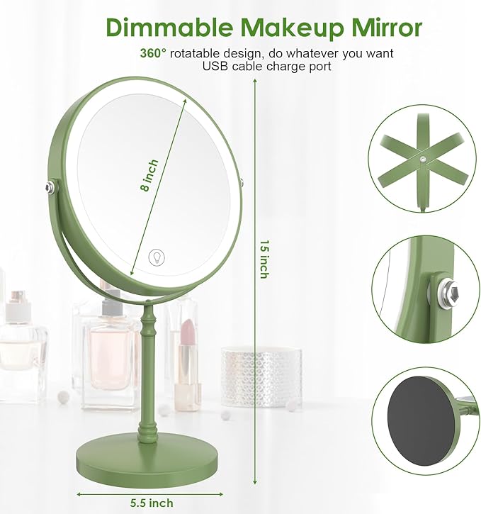 DEIOVWXS Makeup Mirror, 3000mAh Rechargeable Double-Sided Magnifying Vanity Mirror with 3 Colors, 1X/10X, Adjustable Brightness, Gifts for Mom, Mothers Day, Women, Wife, Girls, Dorm Room Essential