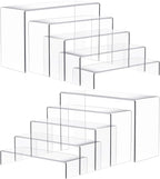 Anglelife 10 Pcs 2 Set 5 Size Large Acrylic Risers, (7”L~8”L~9”L) Rectangular Clear Risers Display Shelves, Transparent Acrylic Risers for Decor, Cupcake Candy Shoe Showcase Stands