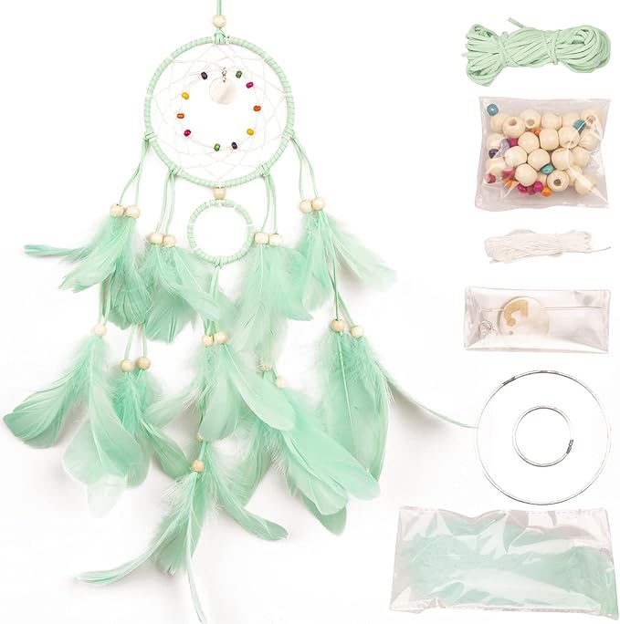 DIY Dream Catcher Kit - Making Dream Catcher Supplies Craft Kit, Handmade Wall Decor for Bedroom, Living Room, Wedding and Party Decoration (Green)