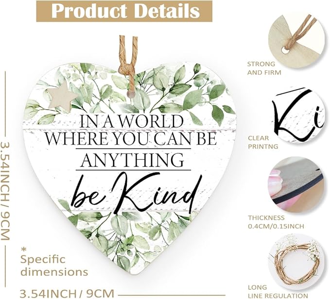 Mtrgdn Inspirational Gifts for Women,Be Kind Wooden Heart Hanging Ornament, Motivational Gifts,in A World Where You Can Be Anything Be Kind 685