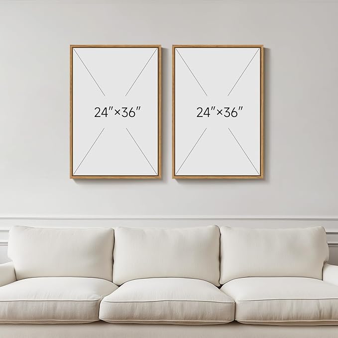 Large Framed Botanical Moon Wall Art for Living Room, Vintage Neutral Nature Canvas Painting Prints Set of 2, Rustic Farmhouse Minimalist Leaf Wall Decor for Bedroom Dining room Hallway, 24x36 Inch