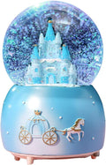 Castle Snow Globes Luminous Music Box Cartoon Christmas Snow House Automatic Spray Rotating Crystal Ball with Color Changing LED Lights for Home Decoration Birthday Gift