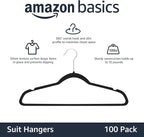 Amazon Basics Slim Velvet Non-Slip Space Saving Suit Clothes Hangers, Closet Organizer, Black/Silver, 100-Pack