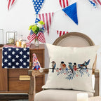 RABUSOFA 4th of July Memorial Day Patriotic Throw Pillow Cover,20x20 Inch Red White and Blue Birds Flowers Independence Day American Fourth of July Decoration for Sofa Couch