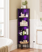 Corner Shelf Stand, 5 Tier Corner Bookshelf,Corner Furniture for Bedroom Display Corner Shelf for Small Space,Wood Shelves with Storage Rack for Living Room,Office,Black