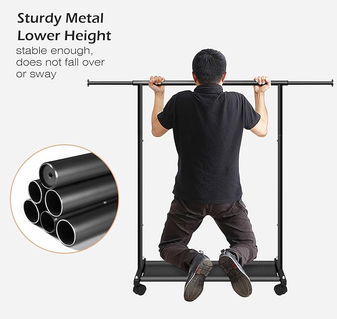 MISSLO Short Clothing Racks for Hanging Clothes with Bottom Shelves and Wheels Heavy Duty Rolling Clothes Rack Kids Clothing Rack for Adult Coat, Closet, Wardrobe (Black)