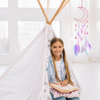 ElevateTech Pink Dream Catcher Wall Hanging Set, 2 Pcs Moon Star Pompom Feather Dreamcatcher Wall Decor Handmade Dream Catchers Boho Room Decor for Bedroom, Nursery Walls Art Birthday Gifts