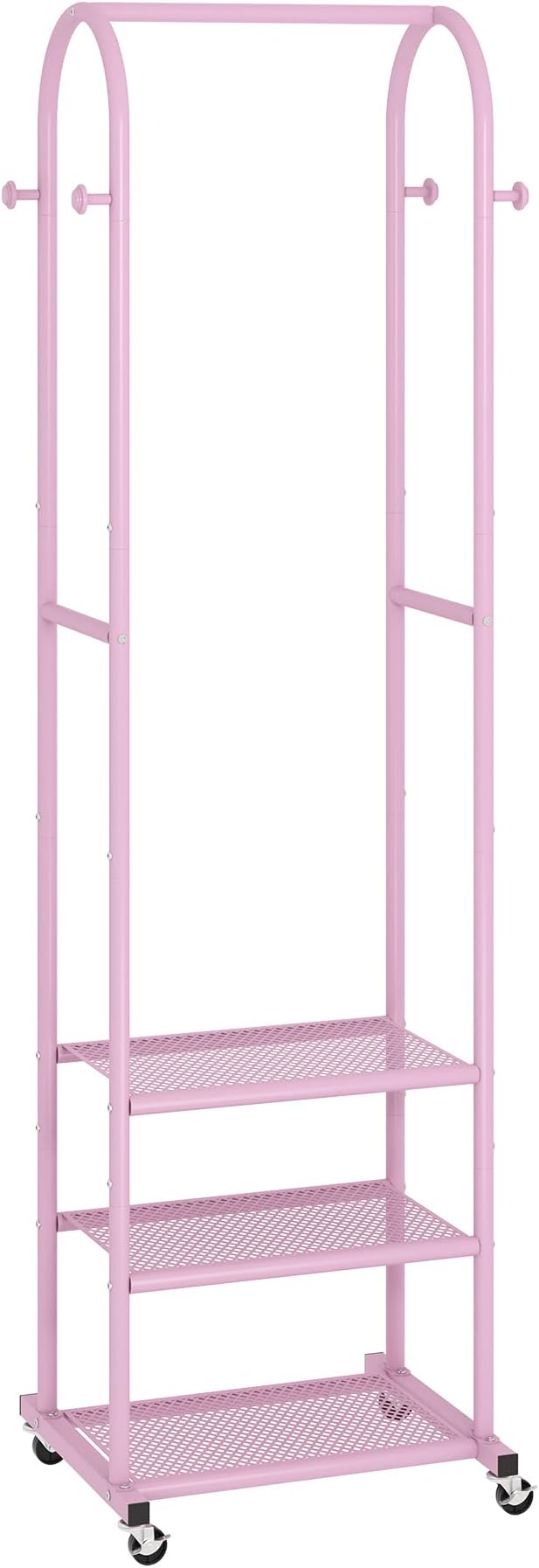 Heavy Duty Clothing Rack with Wheels,Modern Garment Rack with 3 Metal Shelves, 71.8Inches Display Rack for Hanging Clothes, Hanging Rod for Small Space,Pink