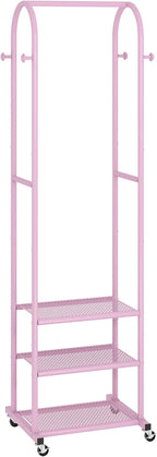 Heavy Duty Clothing Rack with Wheels,Modern Garment Rack with 3 Metal Shelves, 71.8Inches Display Rack for Hanging Clothes, Hanging Rod for Small Space,Pink