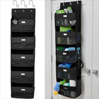 GORILLA GRIP Over The Door Organizer Storage, 5 Deep Hanging Shelves, Holds 50lbs, Closet Organizers Shelf for Bedroom, Shoes, Bathroom, Nursery, Dorm Essentials, 3 Metal Hooks, 58x15 Inches, Black