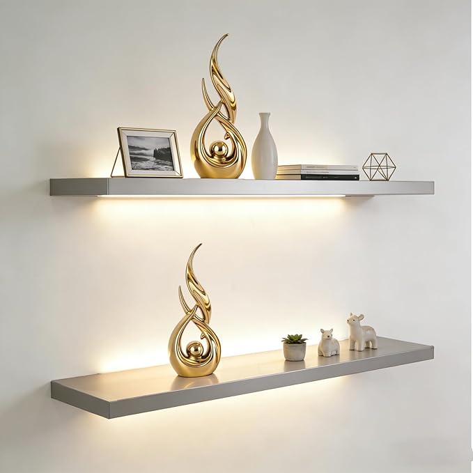 2 PCS Gold Ceramic Statues for Home Decor Accents, Modern Abstract Art Sculptures, Elegant Tabletop Decorative Objects for Dining Room, Entryway, Tv Stand, Mantel, Coffee Table Centerpieces