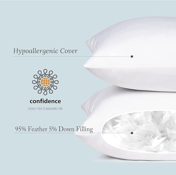 puredown® Euro Pillow Inserts 24 x 24 (Pack of 2, White), Feather Down Pillow Stuffer, White Throw Pillows for Bed, Couch, and Cushion