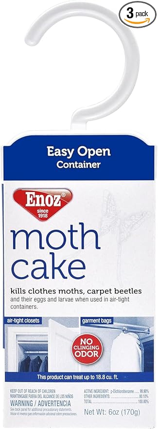 Enoz Moth Cake - 3 Pack (1) Kills Clothes Moths, Carpet Beetles, and Eggs and Larvae