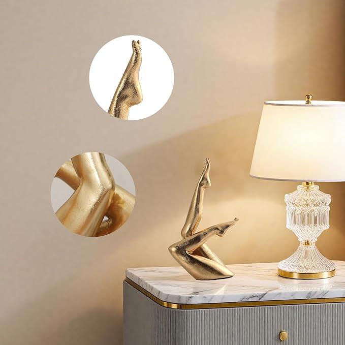 Golden Legs Sculpture Elegant Resin Home Decor Legs Statues Versatile Indoor/Outdoor Ornament, Bedroom, Office Desktop, Cabinets, Perfect (Bent Leg)