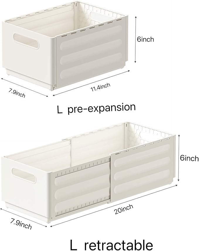 2 Pack Expandable Plastic Storage Boxes, Multi-Purpose Folding Organizer, Drawer Storage Divider For Bedroom, Kitchen And Snack Storage (L)