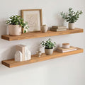 Homeforia 36 inch Golden Oak Floating Shelf, High End Solid Real Wood 36inch Small Floating Shelves for Wall Mounted, Oak Wooden 36in Floating Shelves, Heavy Duty Bracket, 36 X 6.5 X 1.75 in, Set of 3