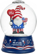 Patriotic 4th of July Gnome Snow Globe Lantern with Music - Light Up Water Globe with Swirling Glitter, USB or Battery Operated,Lighted Independence Day Decor Indoor, Patriotic Decor Gift (Gnome)