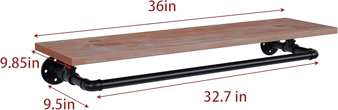 Clothes Rack 36in, Wall Mounted Garment Rack with Real Wood Shelf, Heavy Duty Hanging Clothes Rack, Multi-Purpose Hanging Rod, Space-Saving Closet Storage