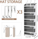 Over the Door Hat Organizer for Baseball Caps, Hold up to 60 Hats Rack Storage for Door/Closet/Wall, Clear Pockets Hanging Hat Holder for Baseball Caps with 10 Mesh Pockets, Grey