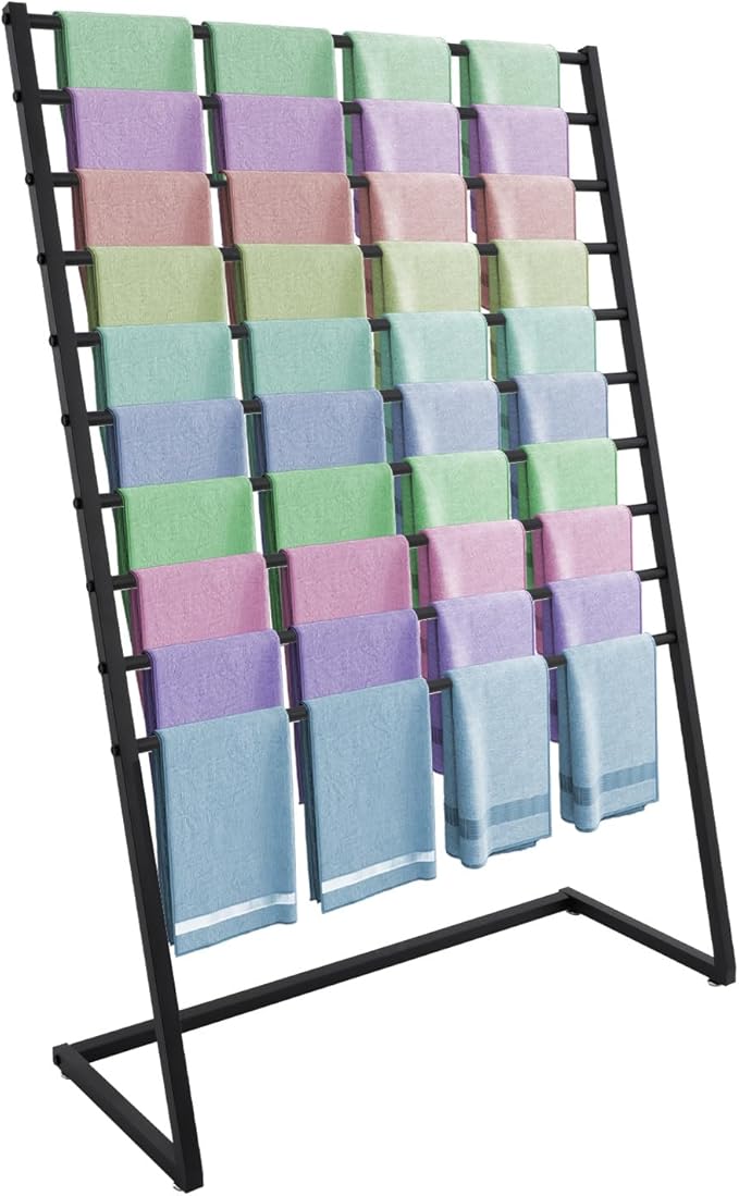 10 Tier Metal Scarf Organizer Holder, Freestanding Scarf Rack, Scarf Holder Organizer for Commercial Clothing Retail Store Towel Rack Ties Belt Pants Hanging (Black, 39.37 * 15.75 * 57.09in)
