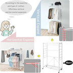 lumizone Folding Clothing Rack with Wheels Expandable Wardrobe Portable Clothes Rack for Hanging Clothes Adjustable Closet Shelves Garment Rack Durable Closet Racks for Hanging Clothes (Pro Black)